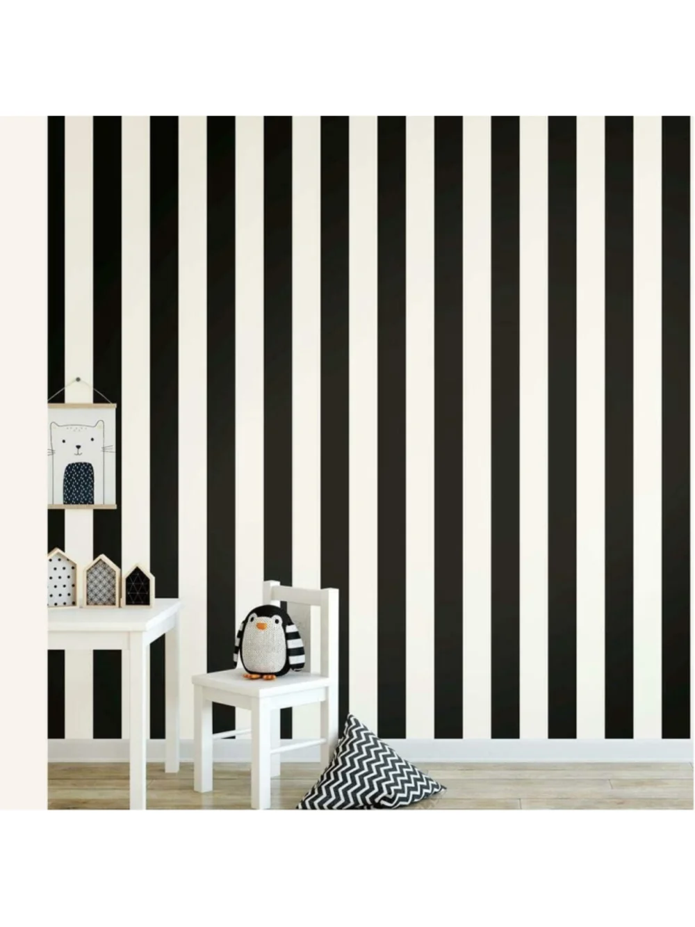 RoomMates RMK11082WP Black Awning Stripe Peel and Stick Wallpaper 20.5